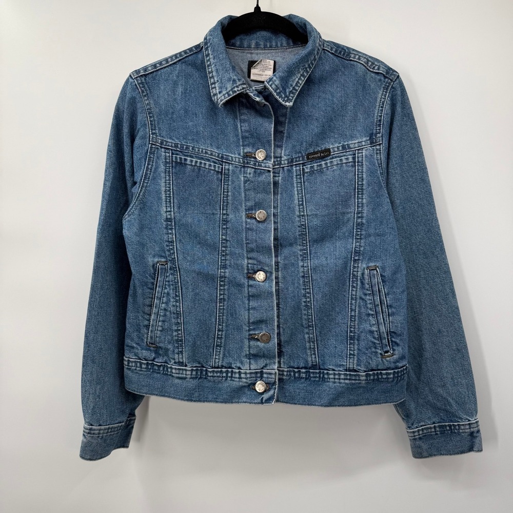 Riveted By Lee Womens Medium Denim Jacket Blue Vintage Trucker Made in USA